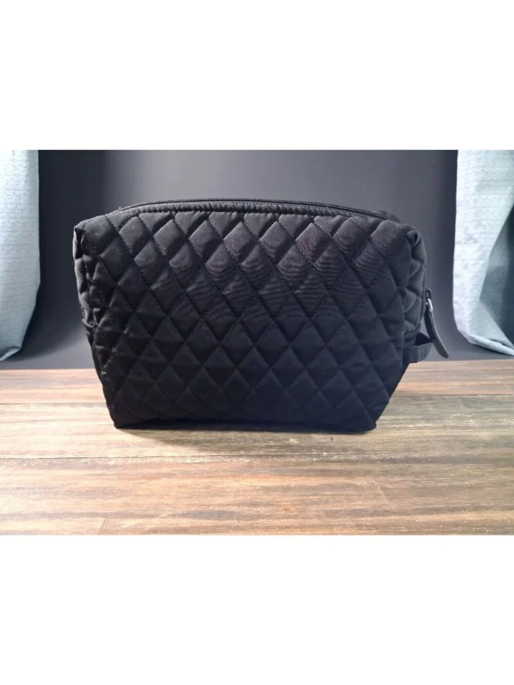 Vera Bradley Makeup Bag Black Quilted Cotton Cosmetic Pouch Travel